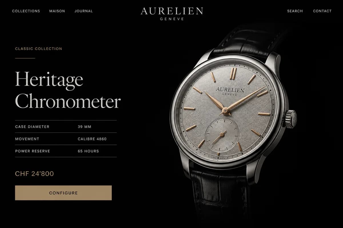 A luxury watchmaker website designed by Walter