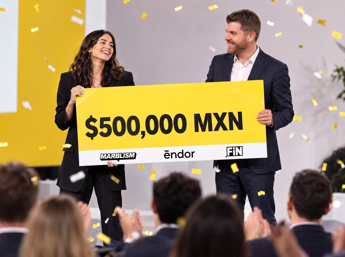 Frank Moreno entrega el premio de $500,000 MXN en servicios, con los logos de los organizadores