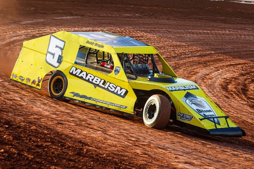 The Marblism sponsored race car on the track