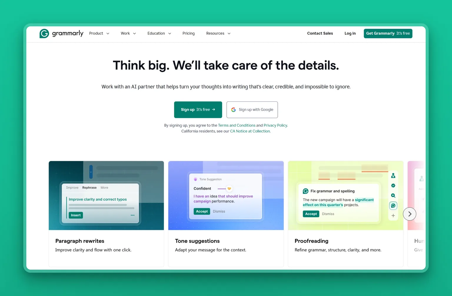 Grammarly suggesting edits in a business email