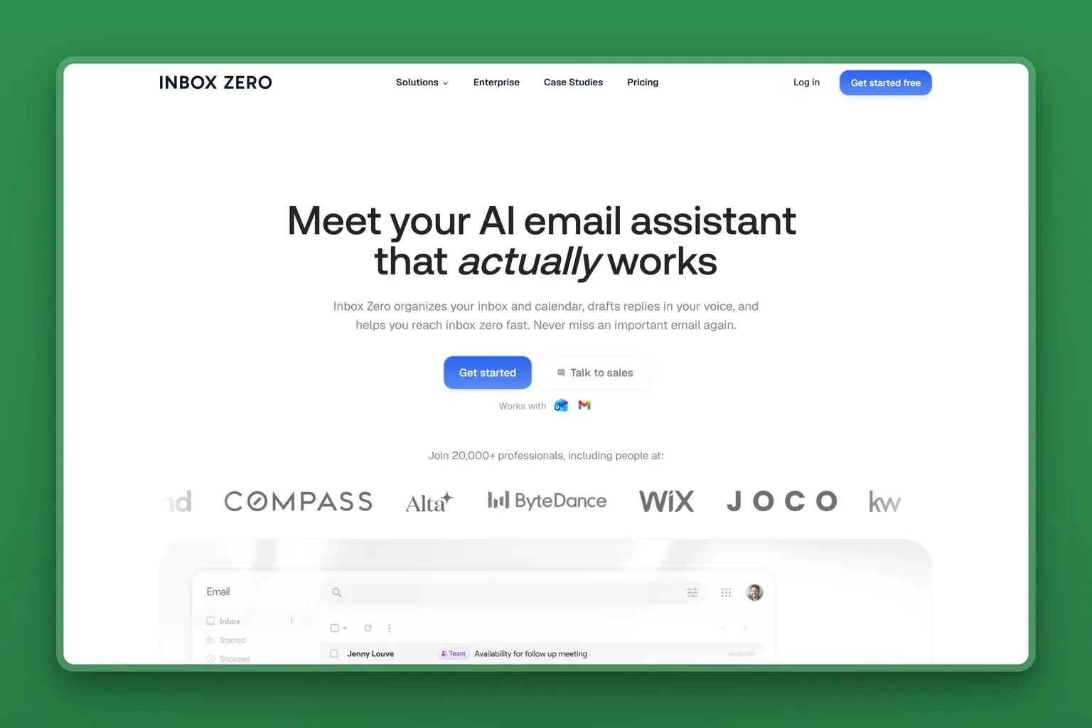 Inbox Zero homepage showing its open-source AI email assistant that sorts, labels and drafts replies