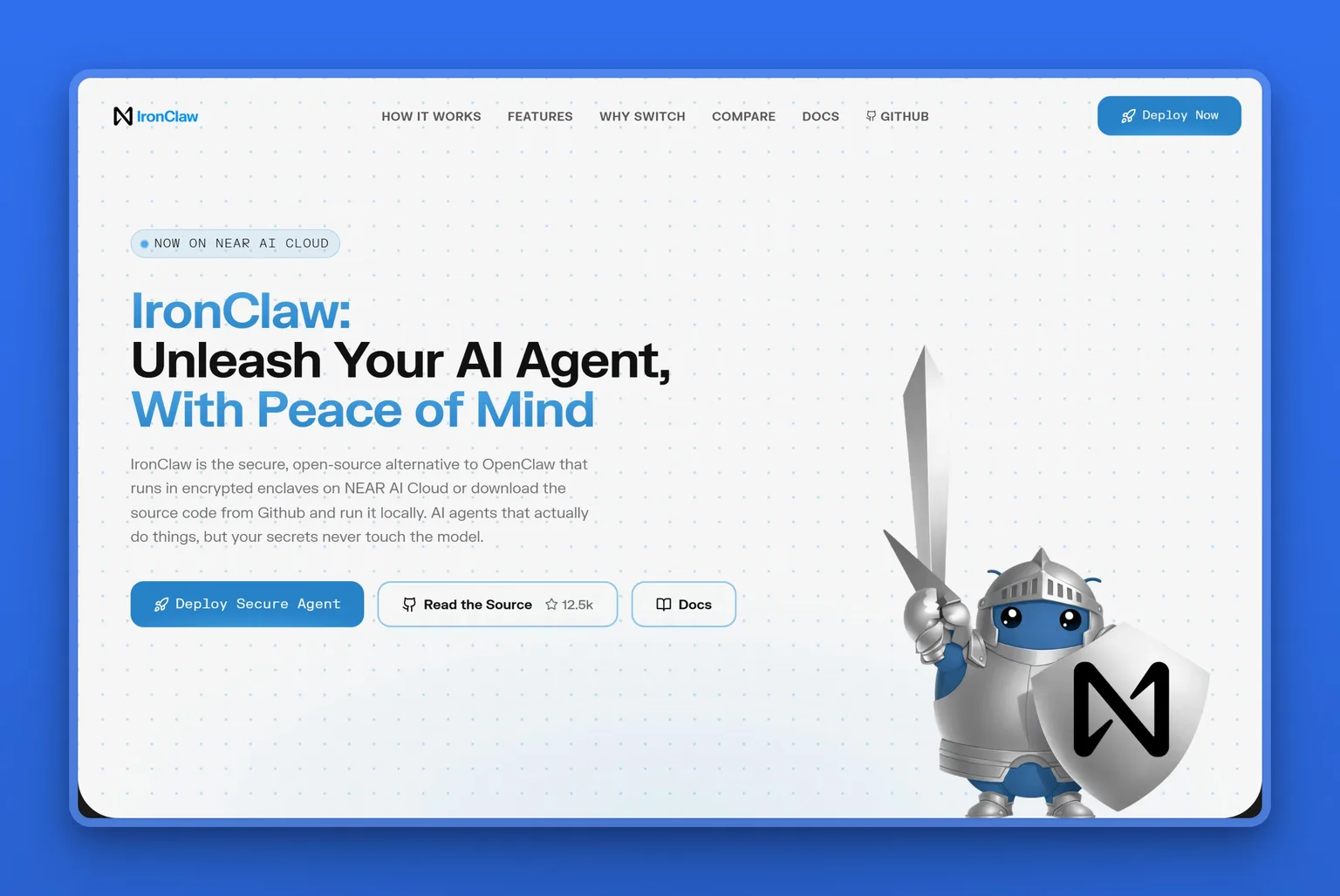 IronClaw homepage from NEAR AI, a security-first OpenClaw alternative