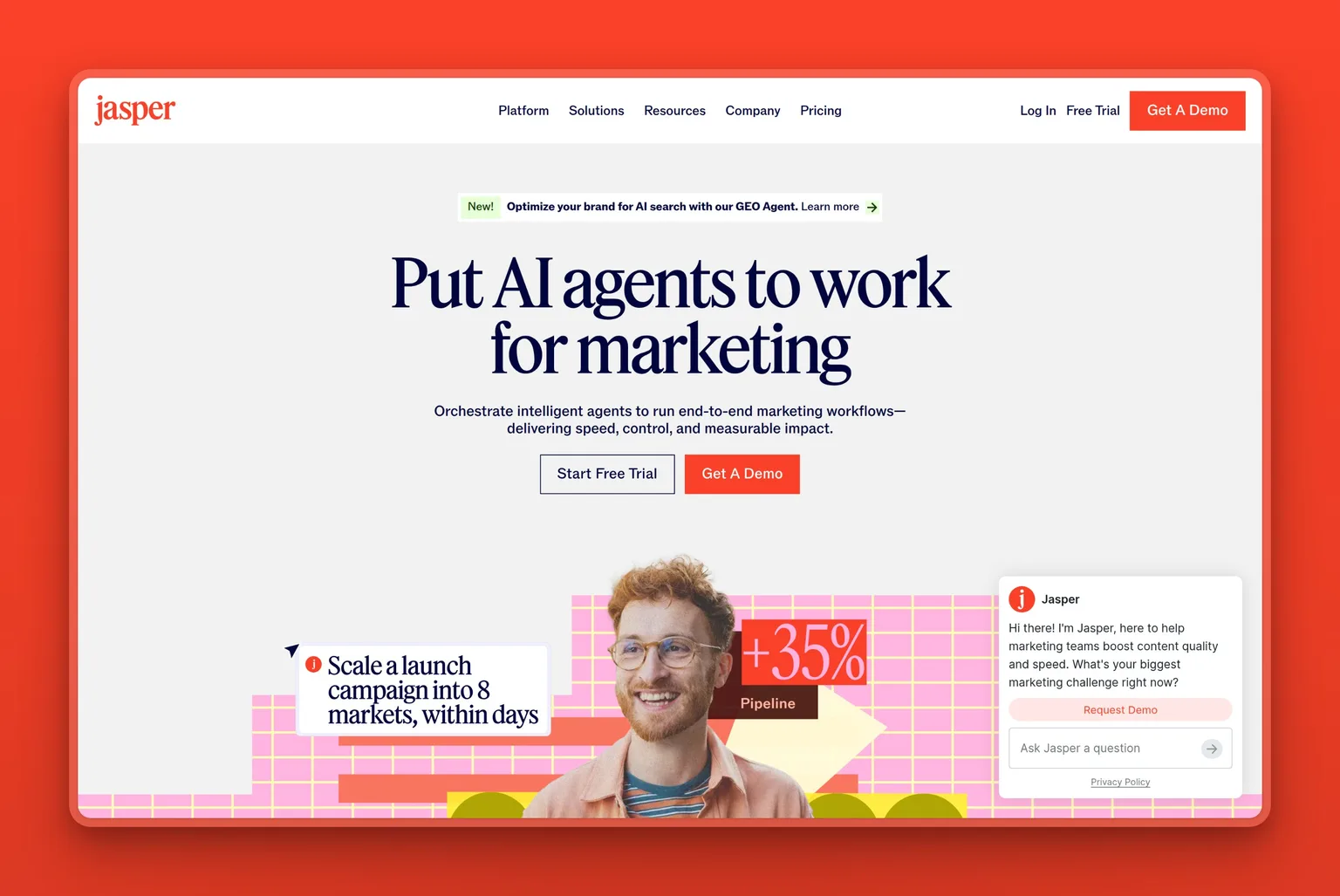 Jasper AI content editor interface showing Brand Voice and knowledge base features