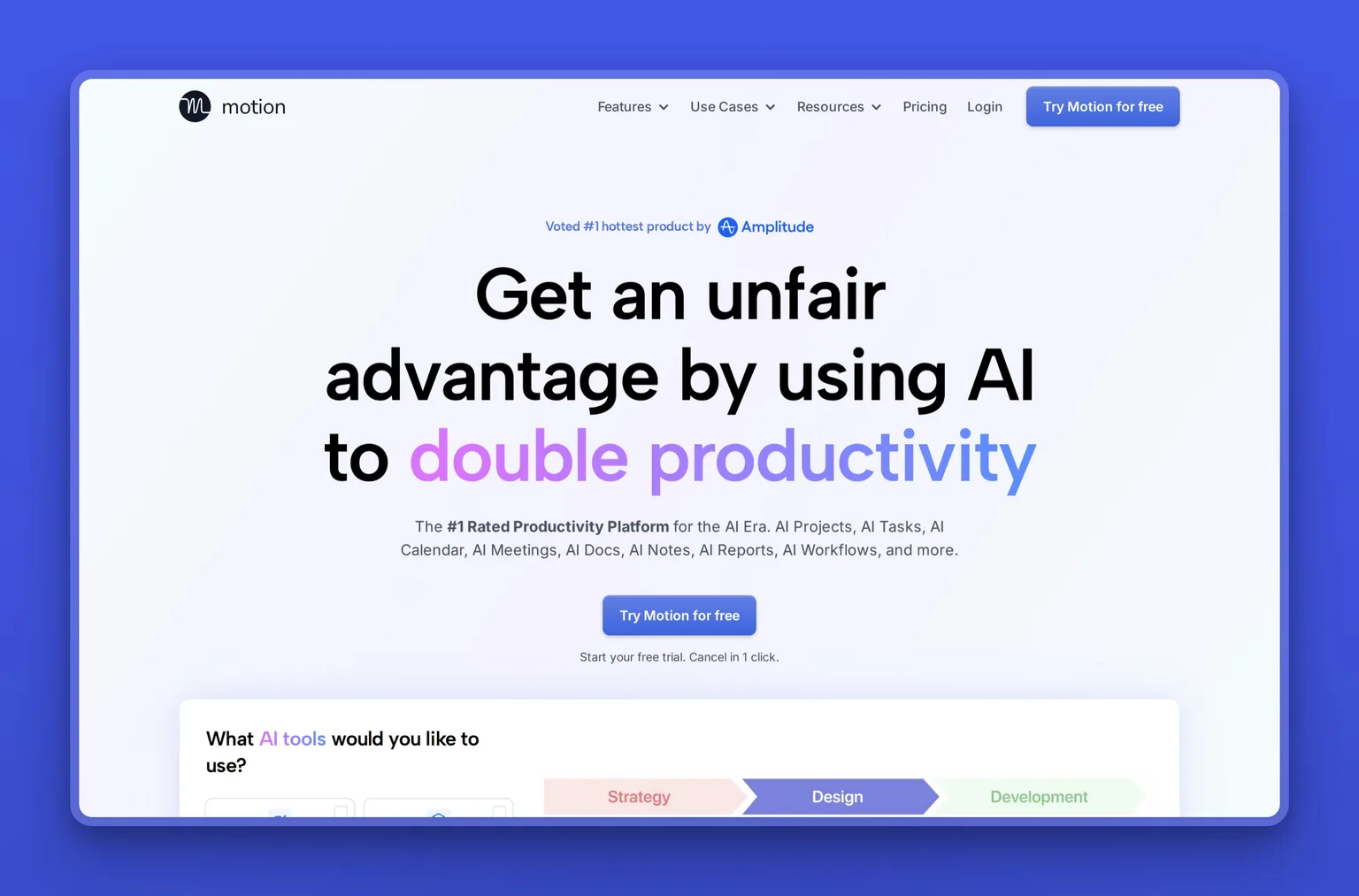 Motion AI calendar automatically scheduling tasks into open time blocks across the week