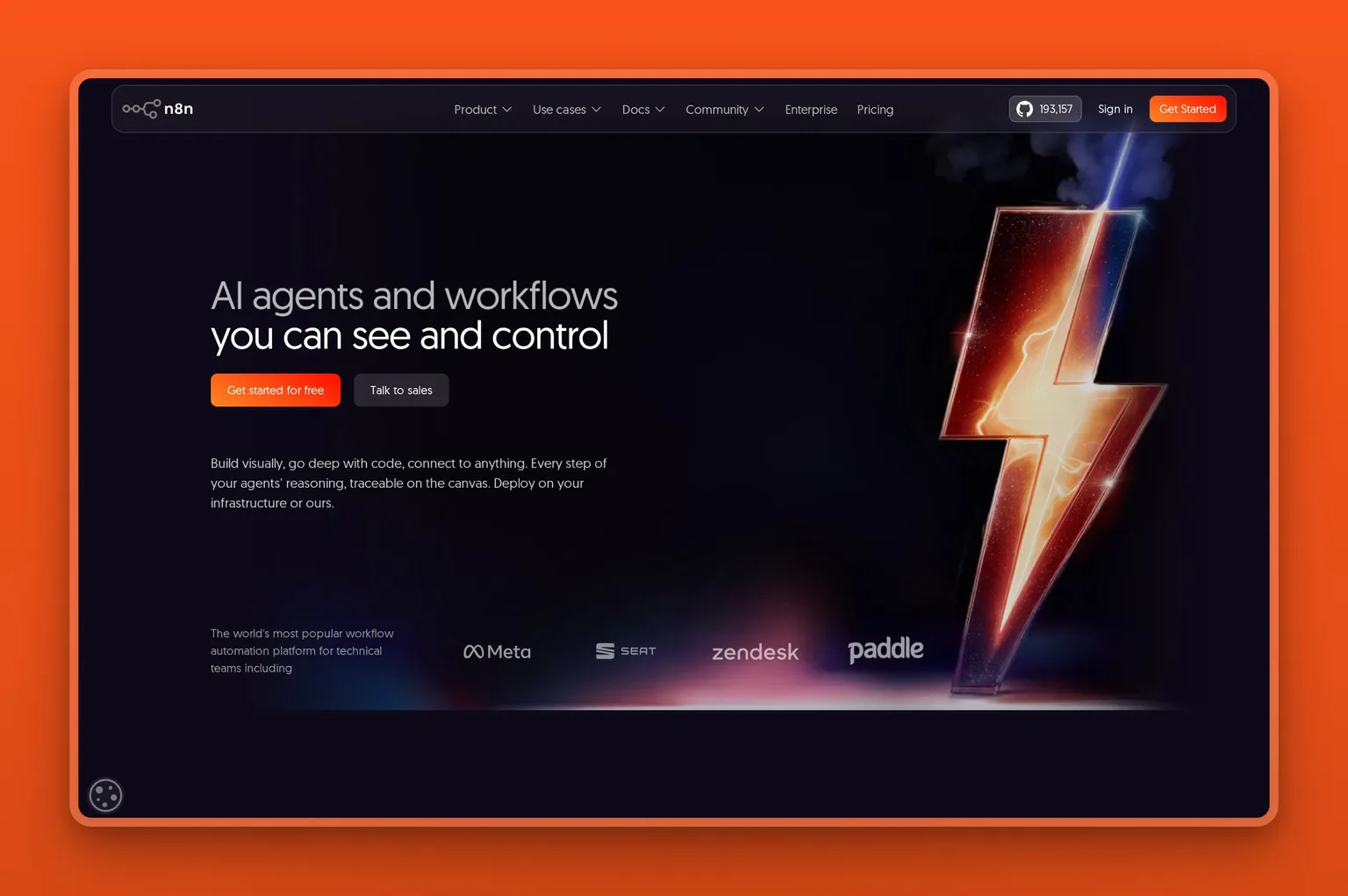 n8n homepage showing its workflow-automation platform for technical teams