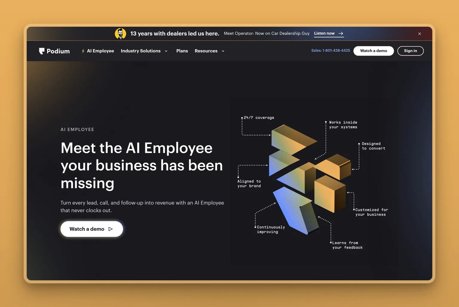 Podium AI employee for customer messaging and reputation