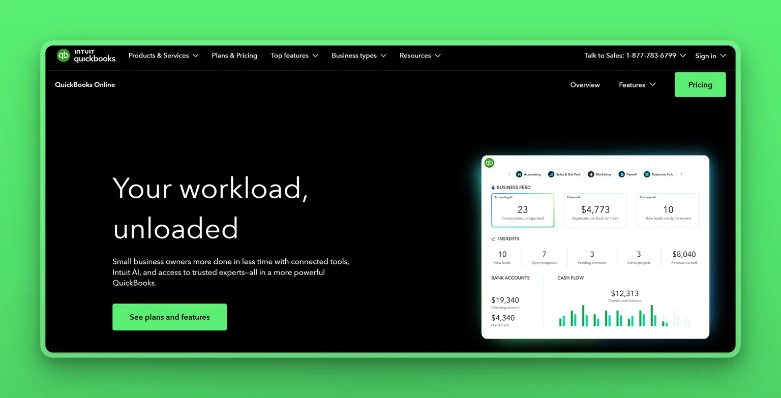 QuickBooks with Intuit Intelligence categorizing small-business expenses