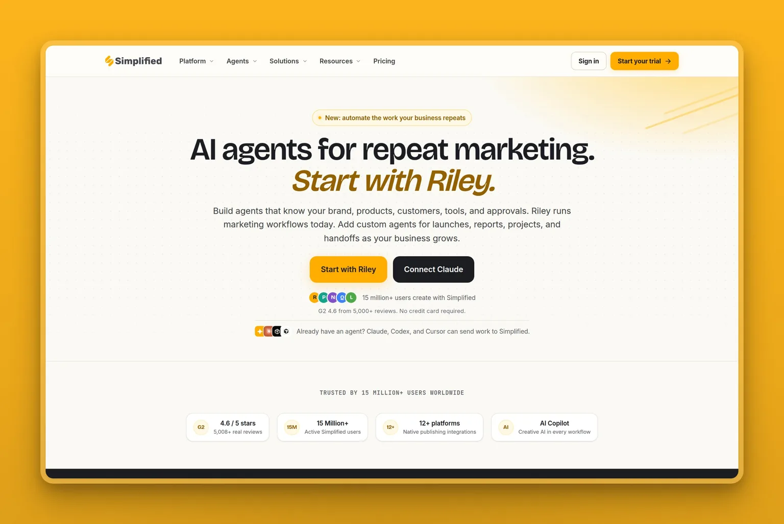 Simplified all-in-one content platform showing social scheduling, AI writing, and design tools