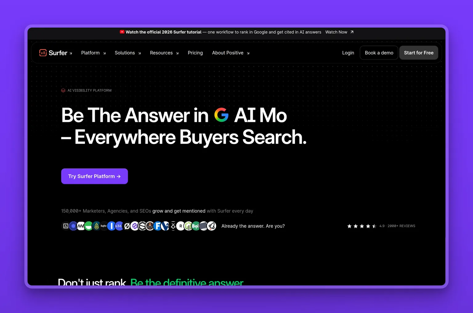 Surfer AI content editor showing SERP-based scoring and keyword optimization interface