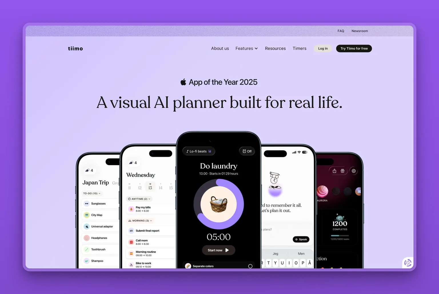 Tiimo visual timeline with the AI Co-Planner breaking a task into a color-coded schedule